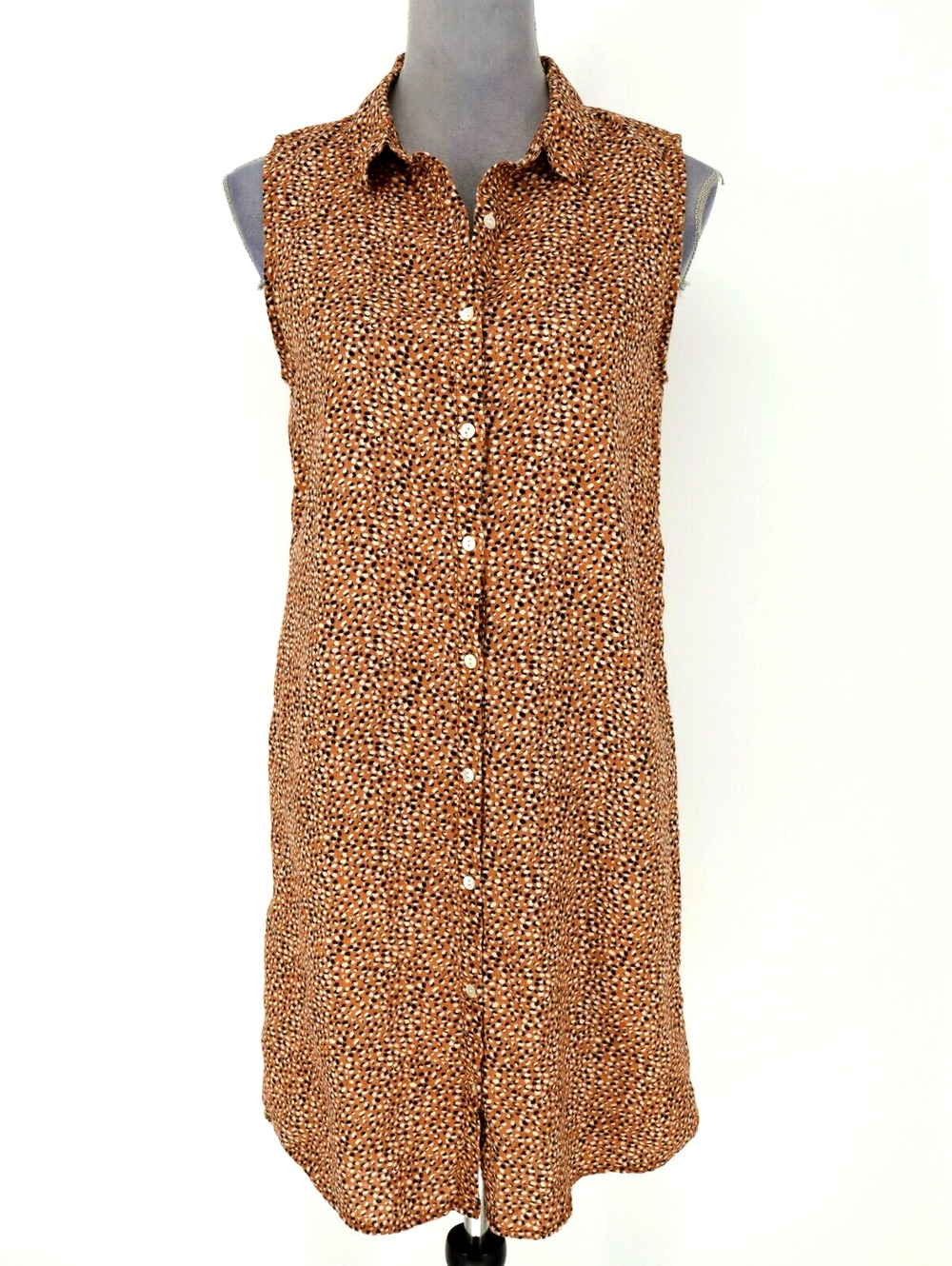 Tahari Dress Womens Small Linen Gold Animal Print Buttons Beach Resort Cruise